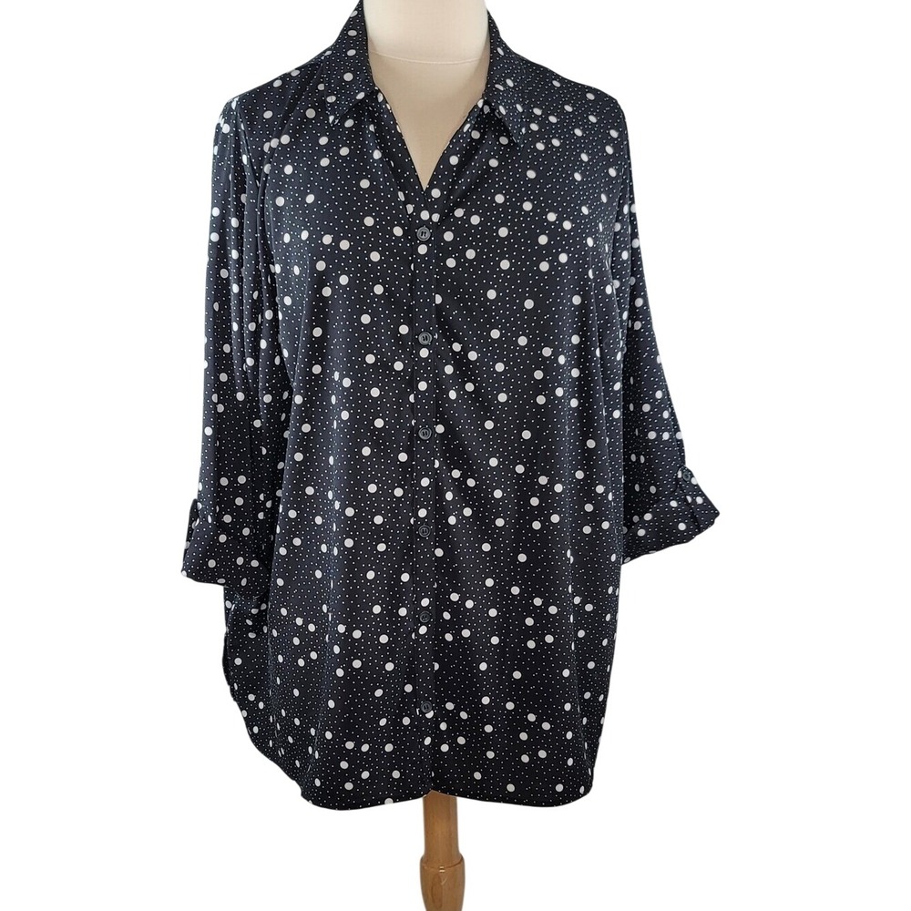 Catherines Black and White Polka Dot Button-Down Blouse